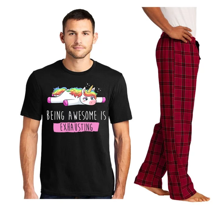 Being Awesome Is Exhausting Funny Unicorn Pajama Set