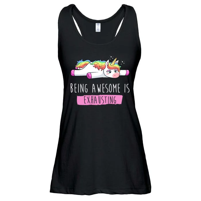 Being Awesome Is Exhausting Funny Unicorn Ladies Essential Flowy Tank