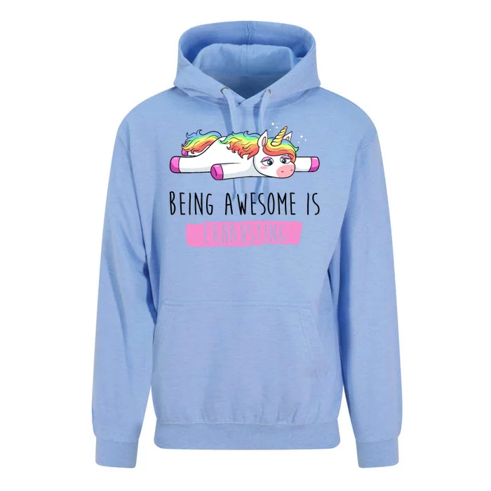 Being Awesome Is Exhausting Funny Unicorn Unisex Surf Hoodie