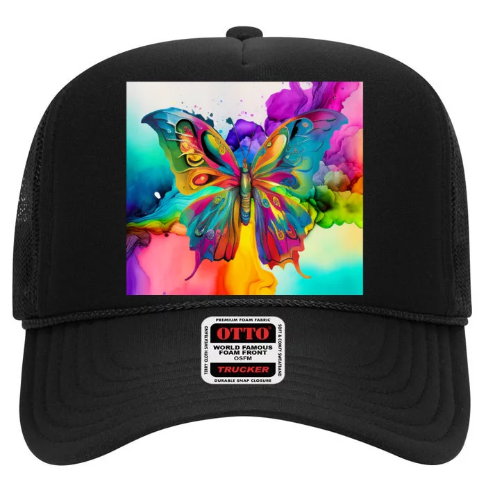 Butterfly Alcohol Ink Tumbler High Crown Mesh Trucker Hat