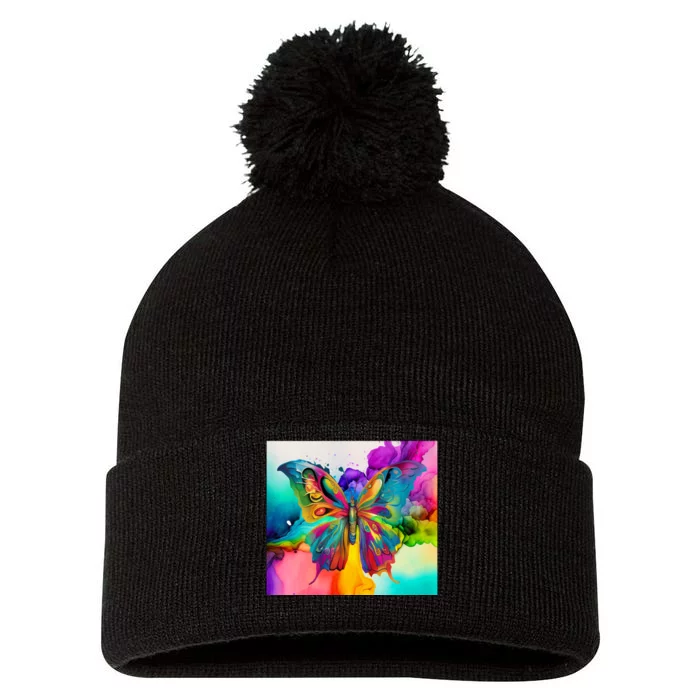 Butterfly Alcohol Ink Tumbler Pom Pom 12in Knit Beanie