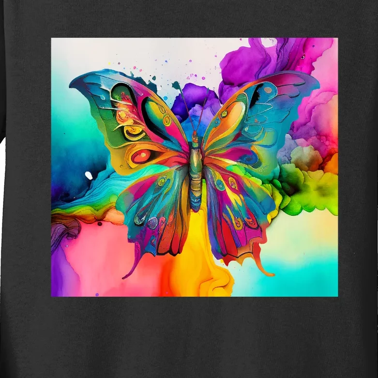 Butterfly Alcohol Ink Tumbler Kids Long Sleeve Shirt