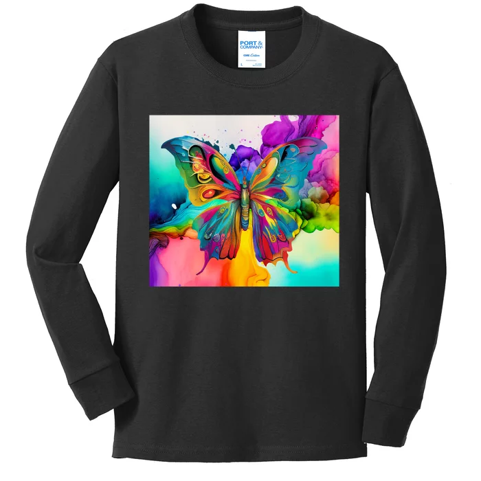 Butterfly Alcohol Ink Tumbler Kids Long Sleeve Shirt