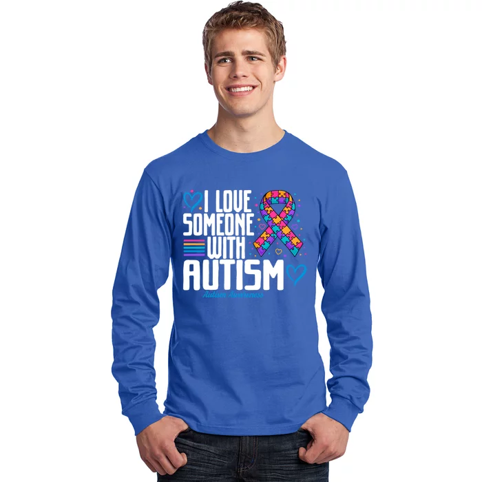 Blue Autism I Love Someone With Autism Awareness Gift Long Sleeve Shirt