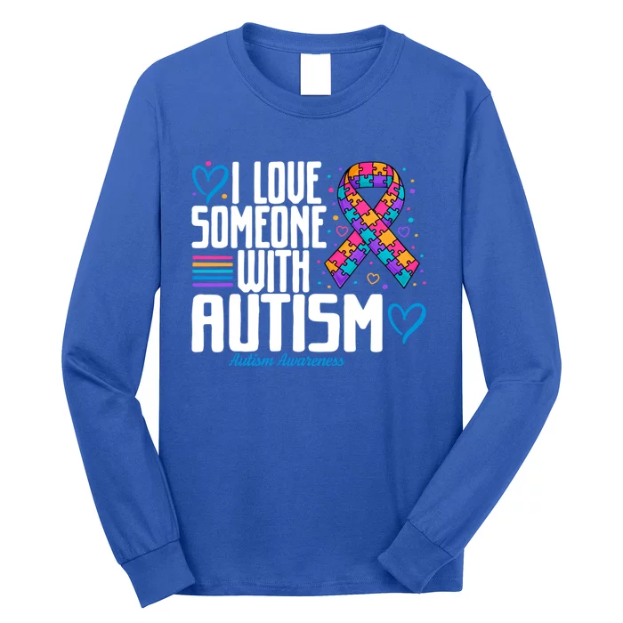 Blue Autism I Love Someone With Autism Awareness Gift Long Sleeve Shirt