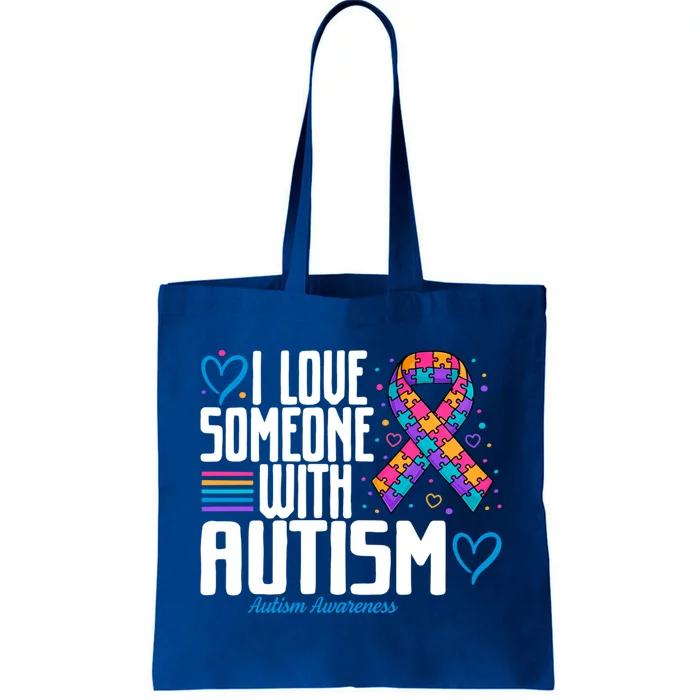 Blue Autism I Love Someone With Autism Awareness Gift Tote Bag