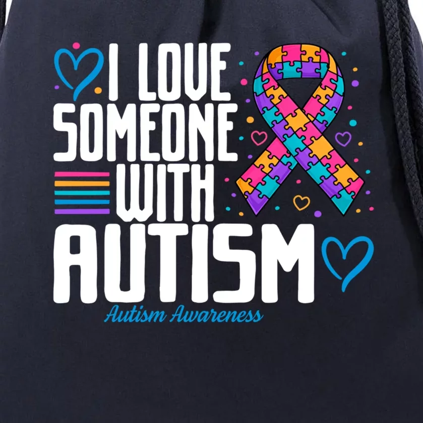 Blue Autism I Love Someone With Autism Awareness Gift Drawstring Bag