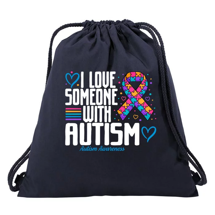 Blue Autism I Love Someone With Autism Awareness Gift Drawstring Bag