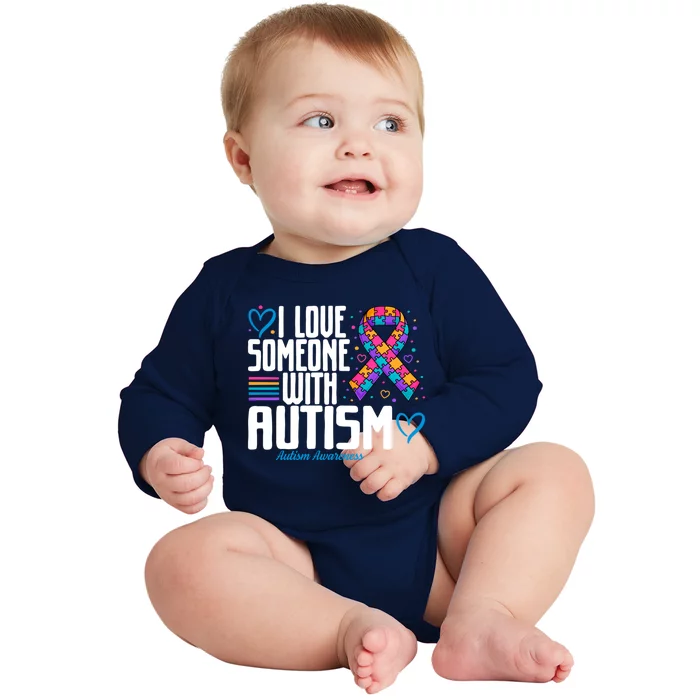 Blue Autism I Love Someone With Autism Awareness Gift Baby Long Sleeve Bodysuit