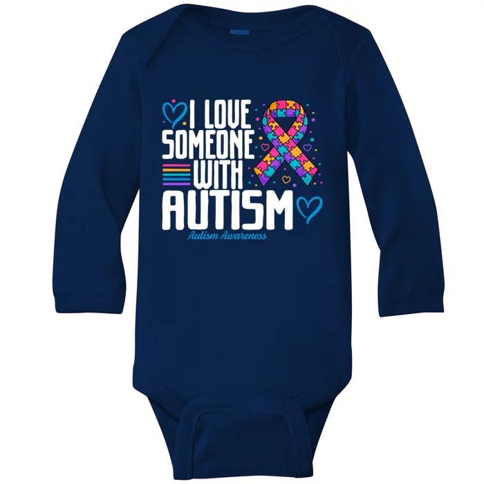 Blue Autism I Love Someone With Autism Awareness Gift Baby Long Sleeve Bodysuit