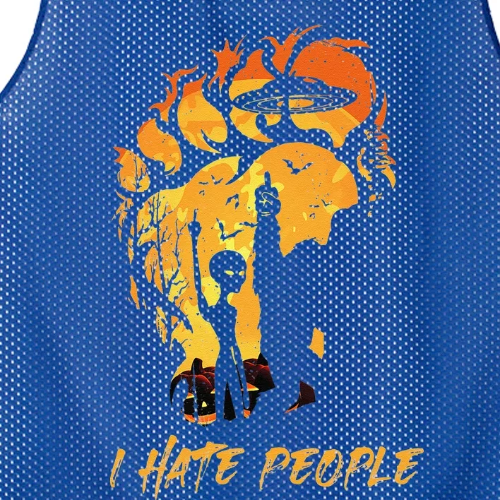 Bigfoot Alien I Hate People Funny Halloween Costume Gifts Mesh Reversible Basketball Jersey Tank