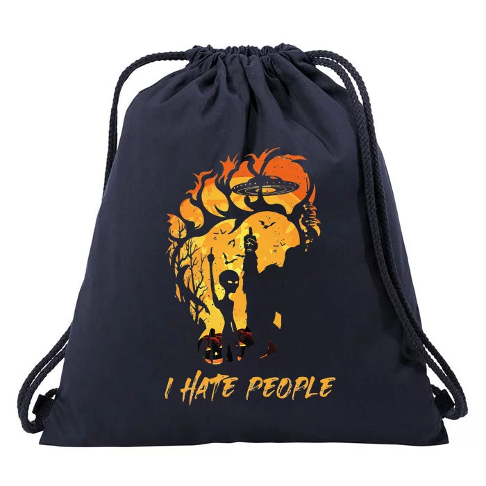 Bigfoot Alien I Hate People Funny Halloween Costume Gifts Drawstring Bag