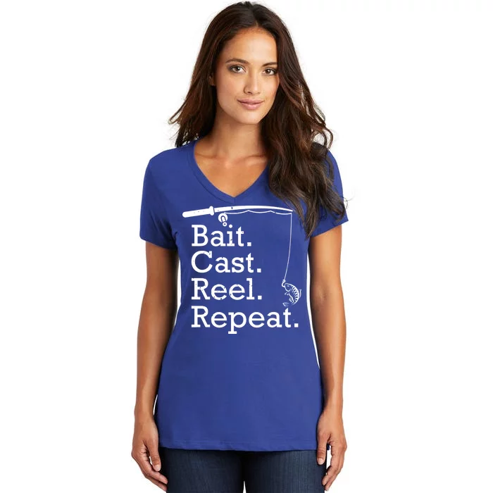 Bait Cast Reek Repeat Women's V-Neck T-Shirt