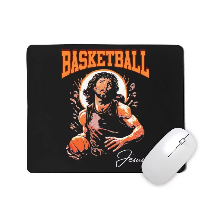 Basketball and Jesus Christian God Love Sport Player Fan Mousepad