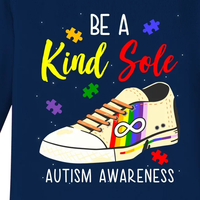 Be A Kind Sole Autism Awareness Puzzle Shoe Baby Long Sleeve Bodysuit