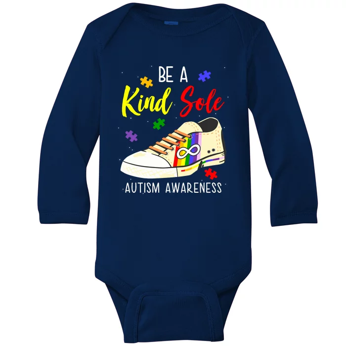 Be A Kind Sole Autism Awareness Puzzle Shoe Baby Long Sleeve Bodysuit