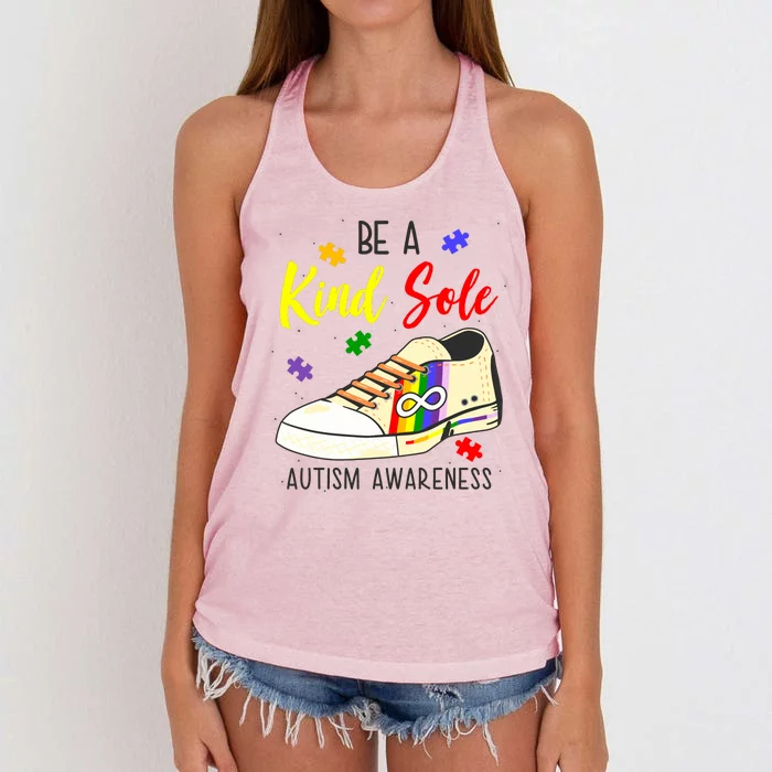 Be A Kind Sole Autism Awareness Puzzle Shoe Women's Knotted Racerback Tank