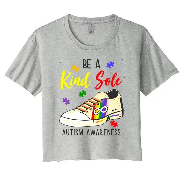 Be A Kind Sole Autism Awareness Puzzle Shoe Women's Crop Top Tee