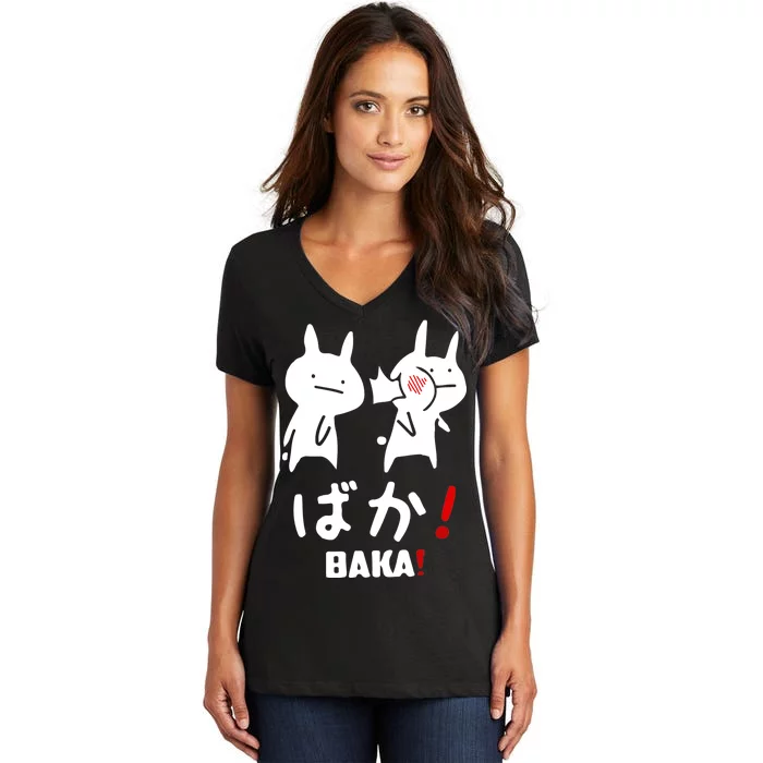 Baka Cute Anime Japanese Word Women's V-Neck T-Shirt