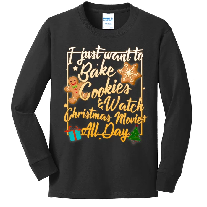 Bake Cookies Watch Christmas Movies Kids Long Sleeve Shirt