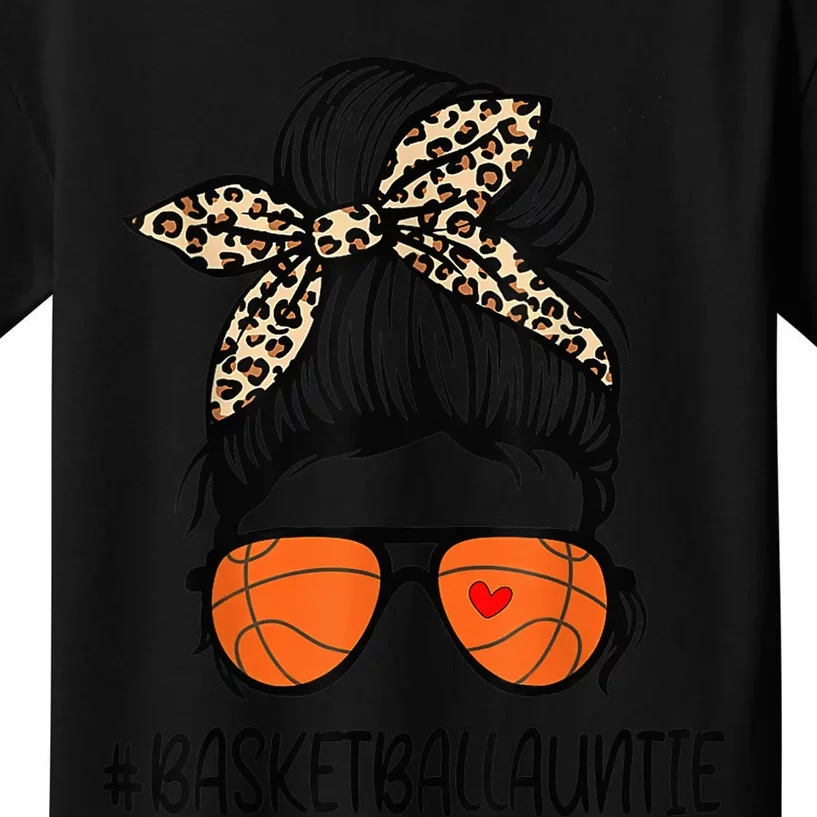 Basketball Auntie Life Leopard Messy Bun Mother's Day Kids T-Shirt