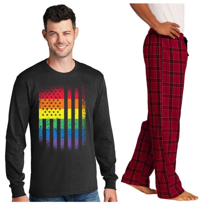 Beautiful American Lgbt Pride Usa Rainbow Flag Art Gift Long Sleeve Pajama Set