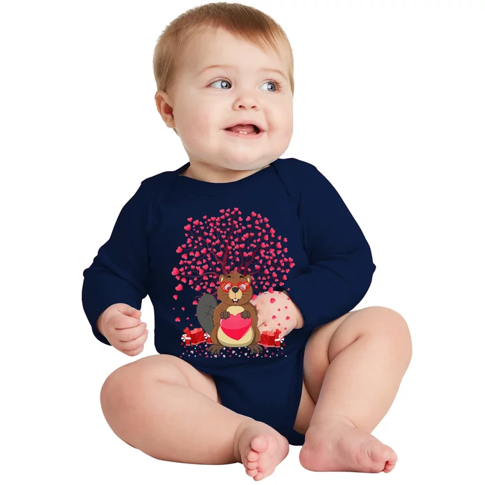 Beaver Animal Lover Funny Beaver Valentine's Day Baby Long Sleeve Bodysuit