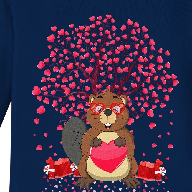 Beaver Animal Lover Funny Beaver Valentine's Day Baby Long Sleeve Bodysuit