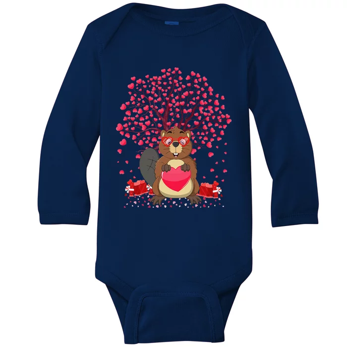 Beaver Animal Lover Funny Beaver Valentine's Day Baby Long Sleeve Bodysuit