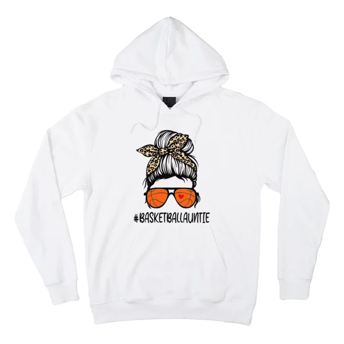 Basketball Auntie Life Leopard Messy Bun Mother's Day Hoodie