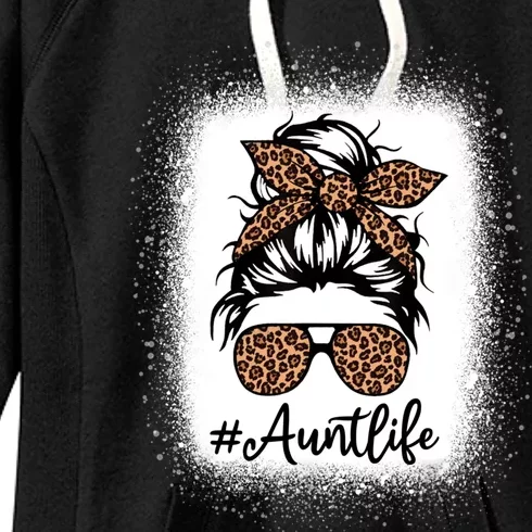 Best Aunt Life Messy Bun Leopard Bleached Auntie Mothers Day Great Gift Women's Fleece Hoodie