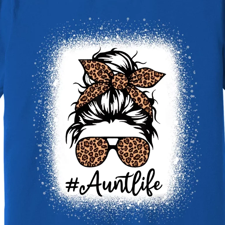 Best Aunt Life Messy Bun Leopard Bleached Auntie Mothers Day Great Gift Premium T-Shirt