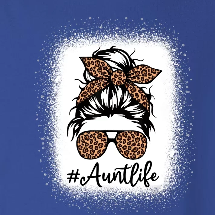 Best Aunt Life Messy Bun Leopard Bleached Auntie Mothers Day Great Gift Toddler Long Sleeve Shirt