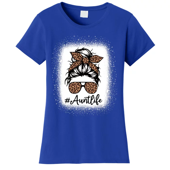 Best Aunt Life Messy Bun Leopard Bleached Auntie Mothers Day Great Gift Women's T-Shirt