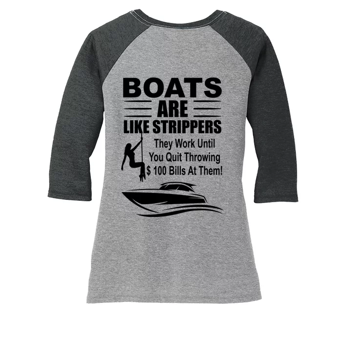 Boats Are Like Strippers Funny Joke Women's Tri-Blend 3/4-Sleeve Raglan Shirt