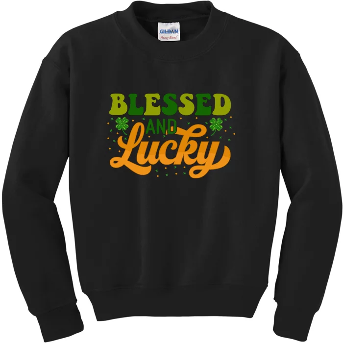 Blessed And Lucky Retro St Patrick's Day Womens Kids Sweatshirt