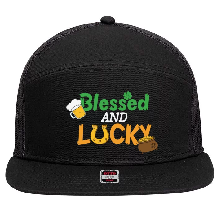 Blessed And Lucky St Patricks Day 7 Panel Mesh Trucker Snapback Hat