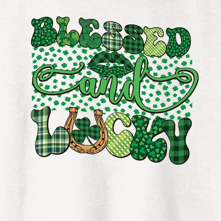 Blessed And Lucky Plaid Shamrock St Pattricks Day Women's Crop Top Tee