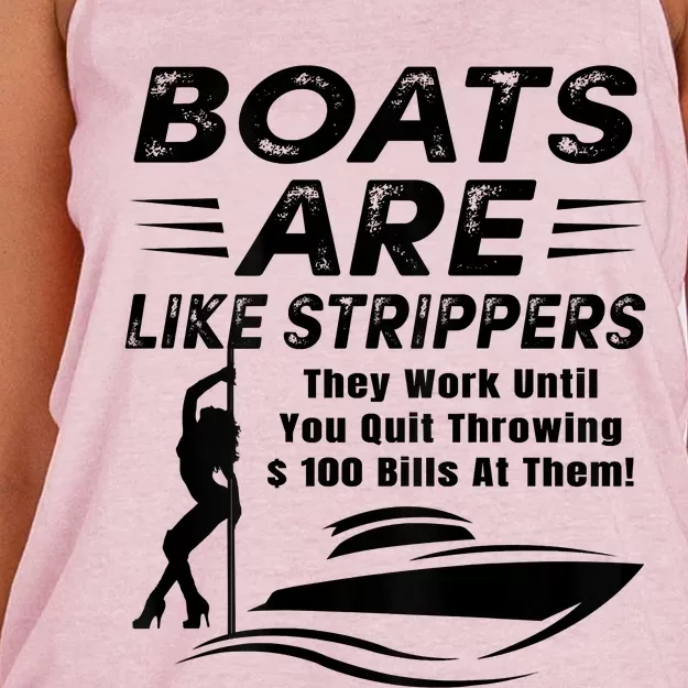 Boats Are Like Strippers They Work Until Men Boating Women's Knotted Racerback Tank