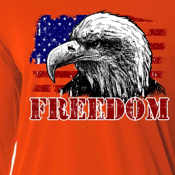 Bald Eagle Distressed USA Flag Freedom 4th of July Cooling Performance Long Sleeve Crew