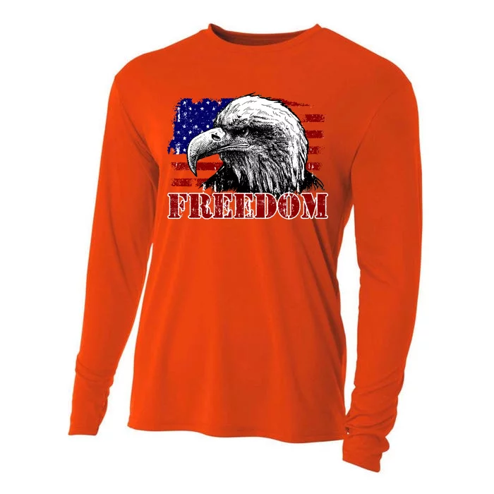 Bald Eagle Distressed USA Flag Freedom 4th of July Cooling Performance Long Sleeve Crew