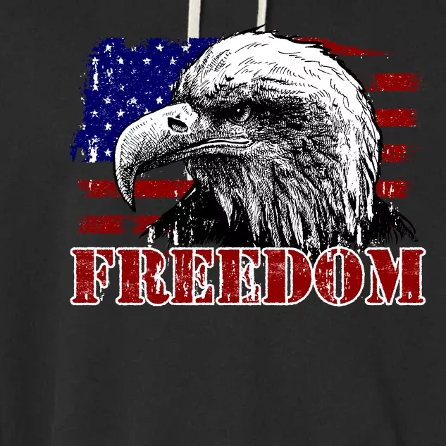 Bald Eagle Distressed USA Flag Freedom 4th of July Garment-Dyed Fleece Hoodie