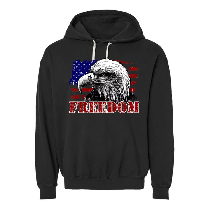 Bald Eagle Distressed USA Flag Freedom 4th of July Garment-Dyed Fleece Hoodie