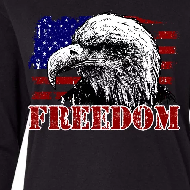 Bald Eagle Distressed USA Flag Freedom 4th of July Womens Cotton Relaxed Long Sleeve T-Shirt