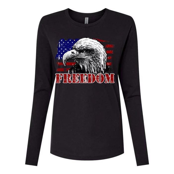 Bald Eagle Distressed USA Flag Freedom 4th of July Womens Cotton Relaxed Long Sleeve T-Shirt