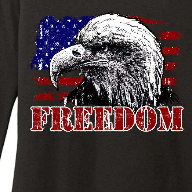 Bald Eagle Distressed USA Flag Freedom 4th of July Womens CVC Long Sleeve Shirt