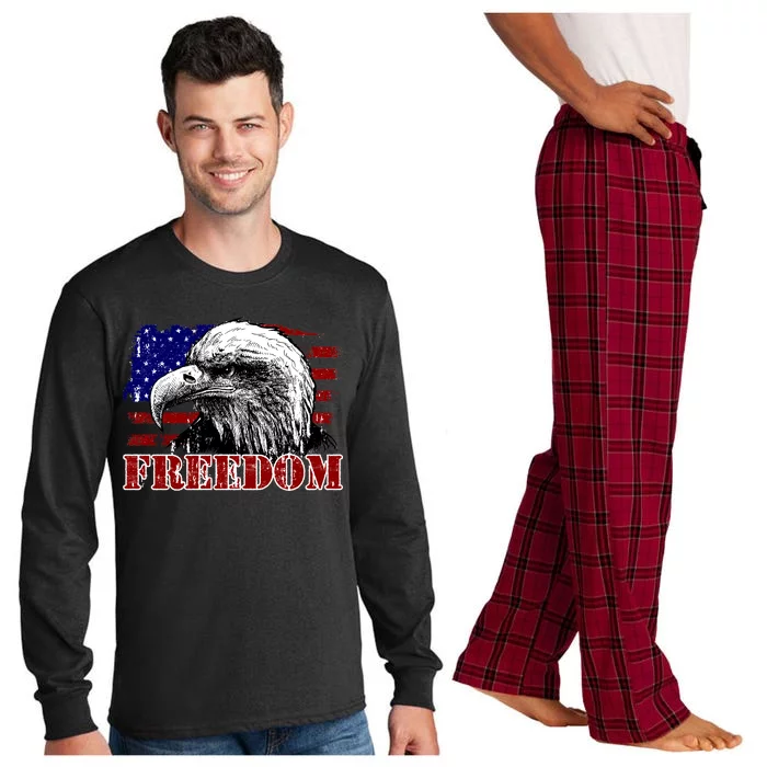 Bald Eagle Distressed USA Flag Freedom 4th of July Long Sleeve Pajama Set