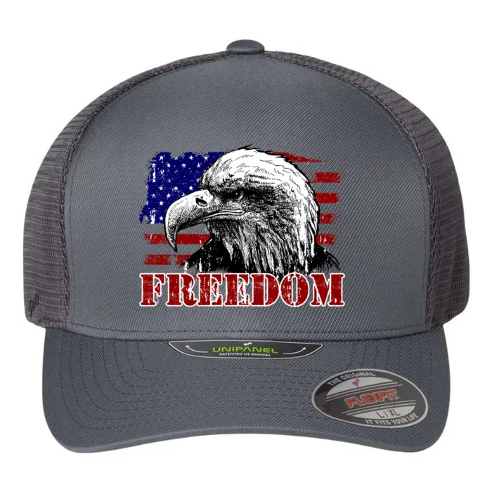 Bald Eagle Distressed USA Flag Freedom 4th of July Flexfit Unipanel Trucker Cap