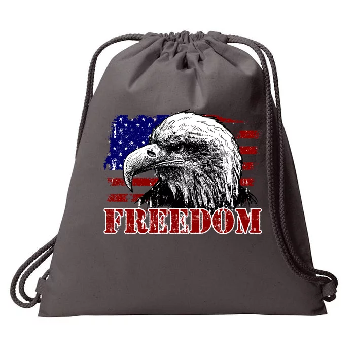 Bald Eagle Distressed USA Flag Freedom 4th of July Drawstring Bag