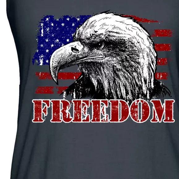 Bald Eagle Distressed USA Flag Freedom 4th of July Ladies Essential Flowy Tank